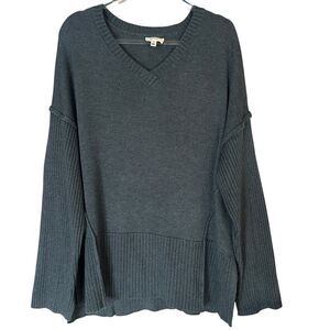 Heyson Sweater Womens Plus Size 2XL Slate Blue Oversized Ribbed Sleeve Side Slit